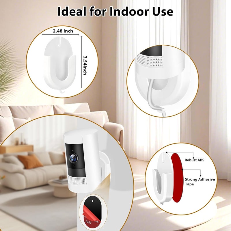 ALERTCAM No Drill Wall Mount Compatible with Stick Up Cam and Ring/Indoor Cam & Indoor Cam Plus, Strong Adhesive and No Screws Indoor Camera Mount(3Pack,White) - Image 3
